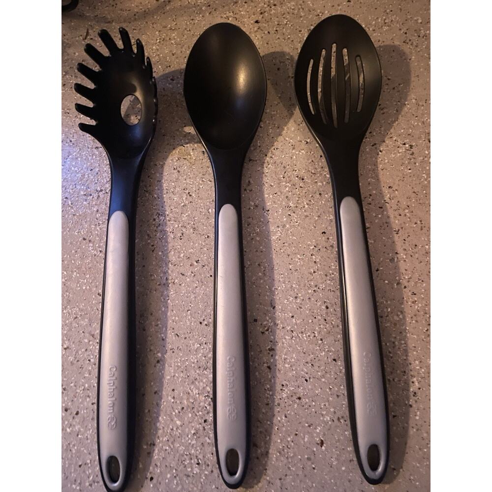 3 Calphalon Utensils Black Nylon Cooking Spoon Slotted Spoon Spaghetti Server
